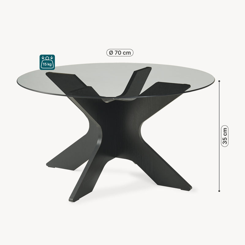 Maatschets Salontafel Imi rond glas Ø70x35 cm zwart en grijs [en.casa] 