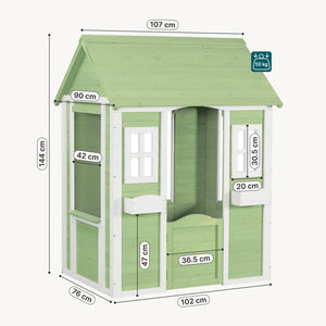 Kinderspeelhuis Kuoldsvin Dennenhout 144x102x90 cm Groen/Wit [en.casa]