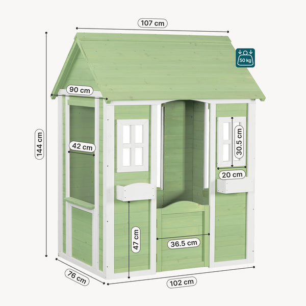 Kinderspeelhuis Kuoldsvin Dennenhout 144x102x90 cm Groen/Wit [en.casa]
