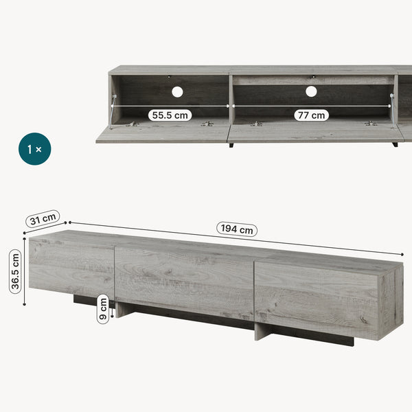 Tv-kast Kapipimso met 3 kleppen 194x31x37 cm eikenlook, grijs [en.casa]