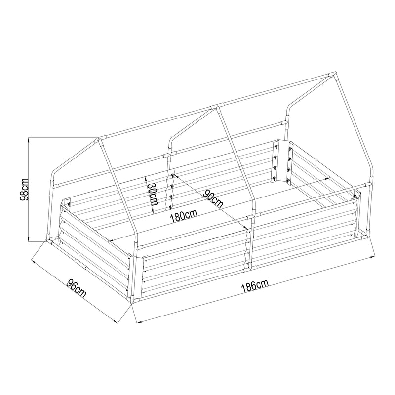 Maatschets Plantenbak Balsorano verhoogde moestuinbak met foliekas 180x90x98 cm verzinkt staal [en.casa]