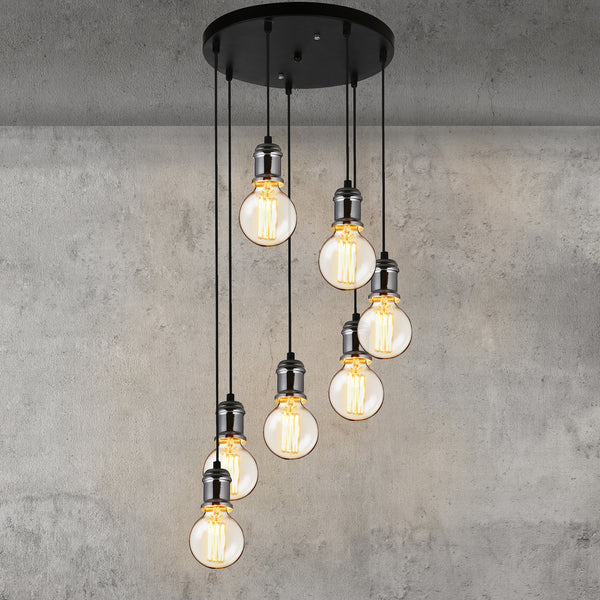 Hanglamp Las Vegas Ø35 cm verstelbaar 7xE27 zwart zilver