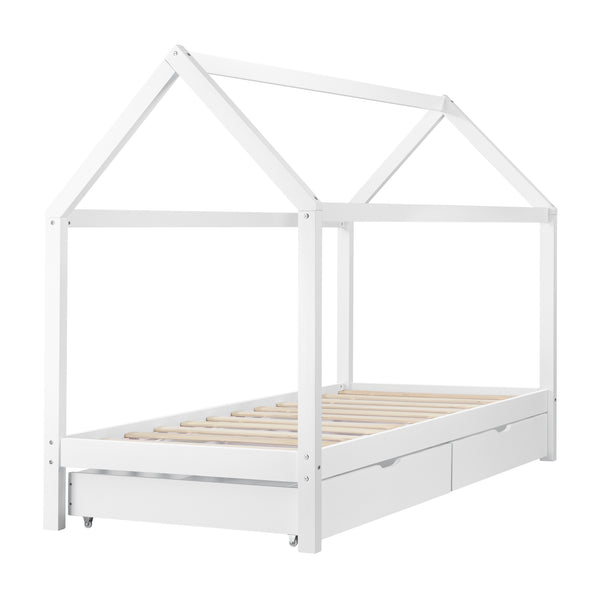 Kinderbed met 2 lades en matras huisbed 200x90 cm wit