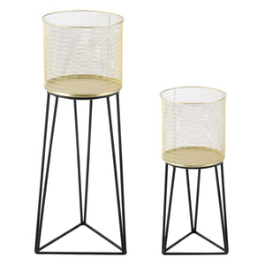 Bloempot op standaard Menen set van 2 zwart en goud