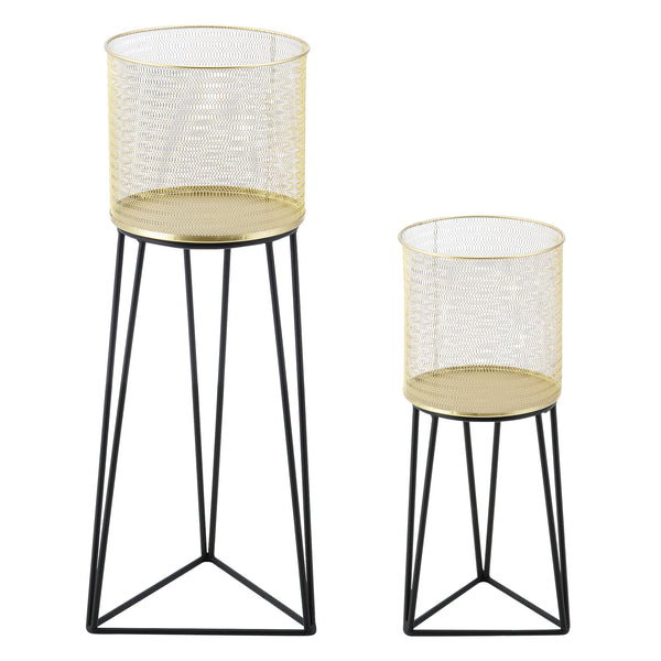 Bloempot op standaard Menen set van 2 zwart en goud