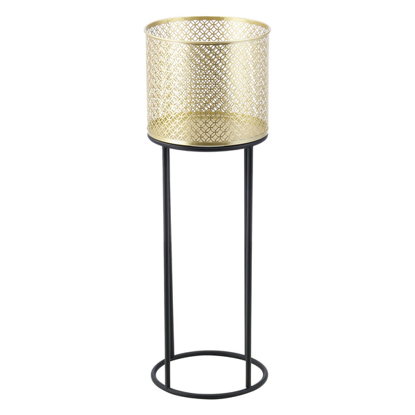 Bloempot op standaard Messancy set van 2 zwart en goud