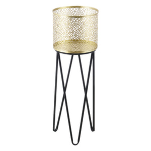 Bloempot op standaard Marchin set van 2 zwart en goud