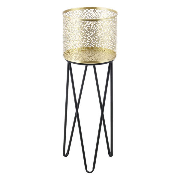 Bloempot op standaard Marchin set van 2 zwart en goud