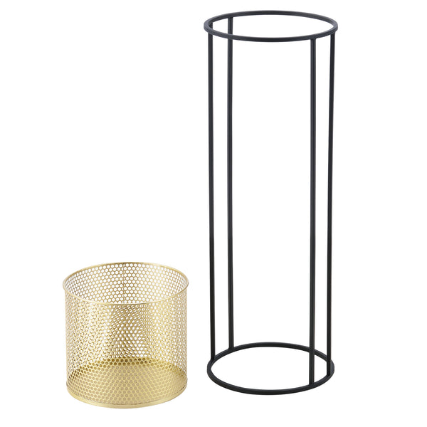 Bloempot op standaard Malmedy set van 2 zwart en goud