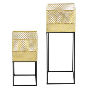 Bloempot op standaard Juprelle set van 2 zwart en goud