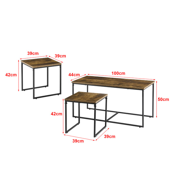 [en.casa] Salontafel Haparanda set van 3 zwart en houtkleurig