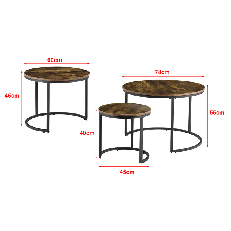 Maatschets [en.casa] Salontafel Arvidsjaur set van 3 zwart en houtkleurig