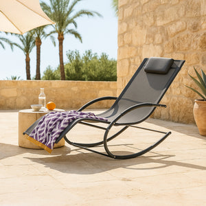 Ligstoel Tarent schommelstoel 174x63x88 cm donkergrijs [en.casa]