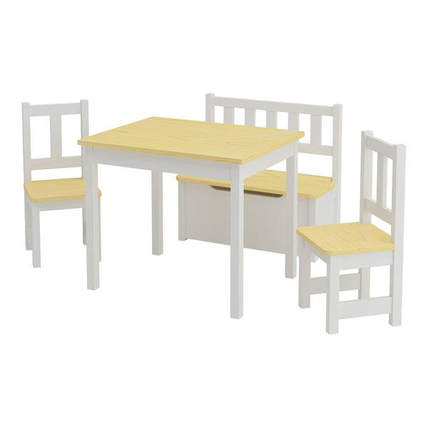 [en.casa] Kindertafel Lousame met 2 stoelen en 1 bank hout en wit