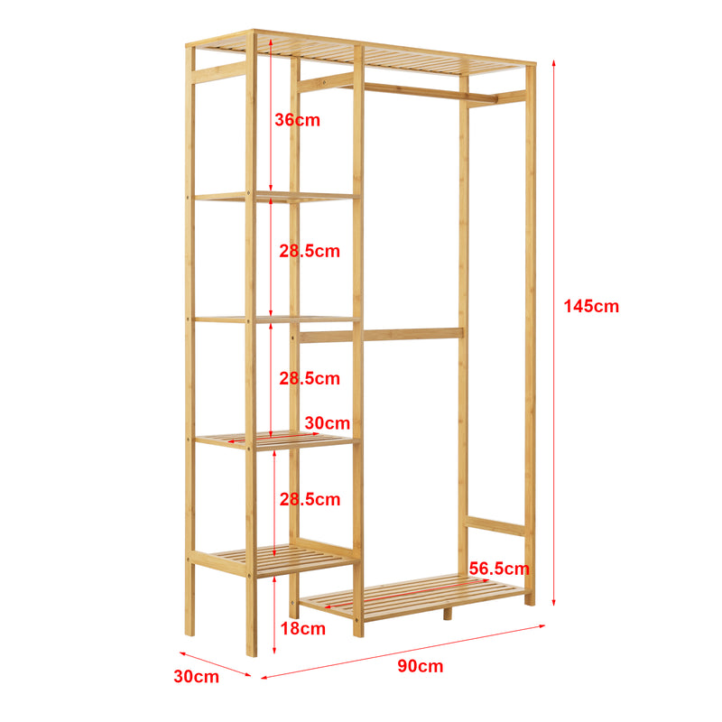 Maatschets [en.casa] Bamboe kledingrek Eurajoki met planken 90x30x145 cm
