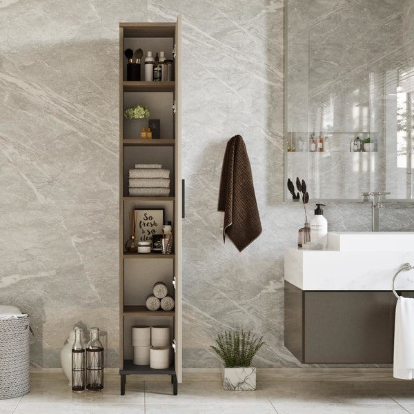 [en.casa] Badkamerkast Lieto 183,5x29,5x29,5cm eiken grijs beige antraciet