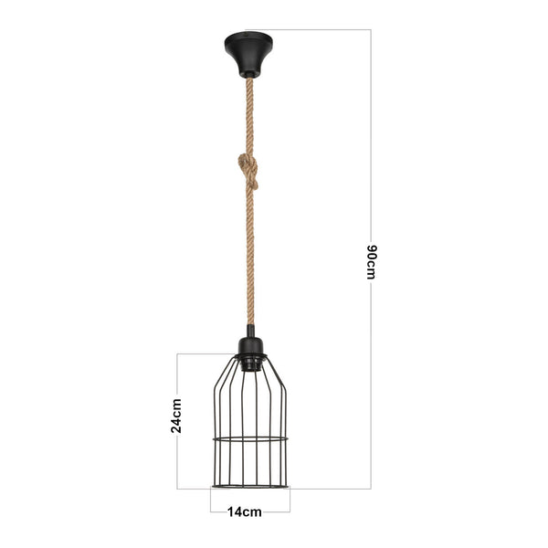 [lux.pro] Hanglamp Ashford E27 zwart en jute