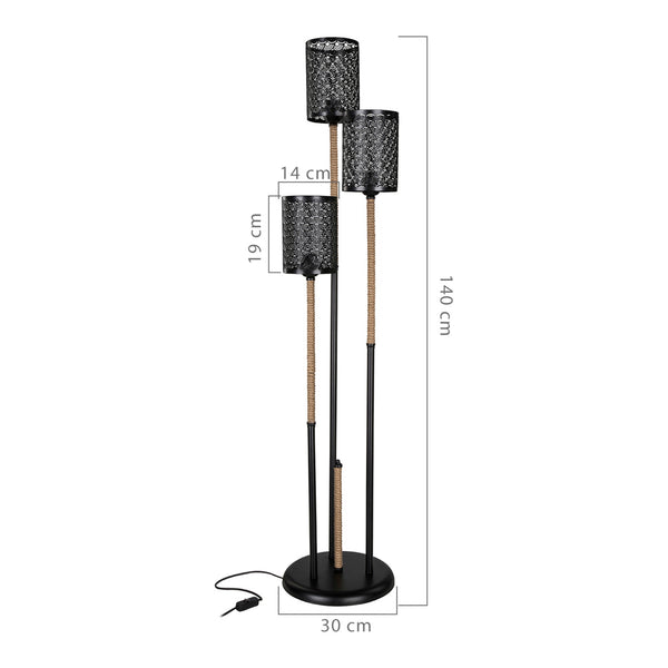 [lux.pro] Staande lamp vloerlamp Exeter 3xE27 zwart en jute