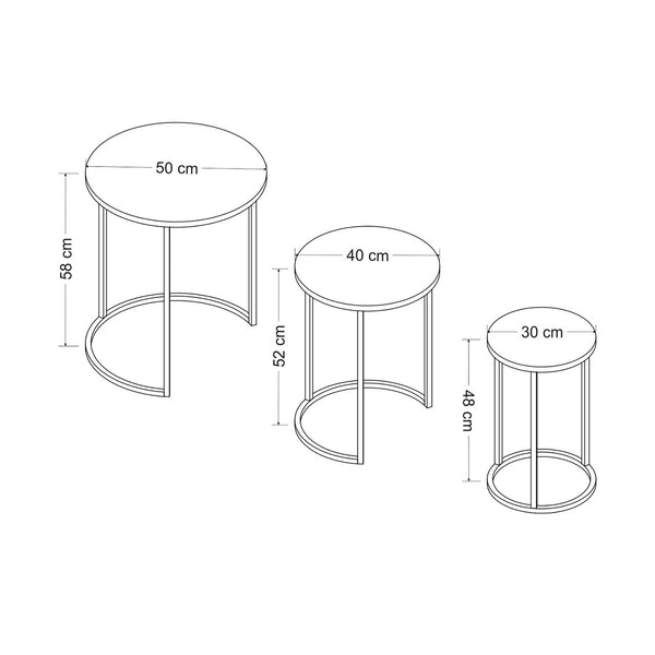 [en.casa] Bijzettafel set van 3 Frederiksværk marmer zwart