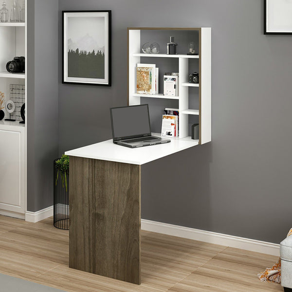 [en.casa] Klaptafel voor wandmontage Greve wit en walnootkleurig