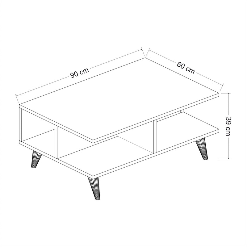Maatschets [en.casa] Salontafel Grenaa 39x90x60 cm wit en walnootkleurig