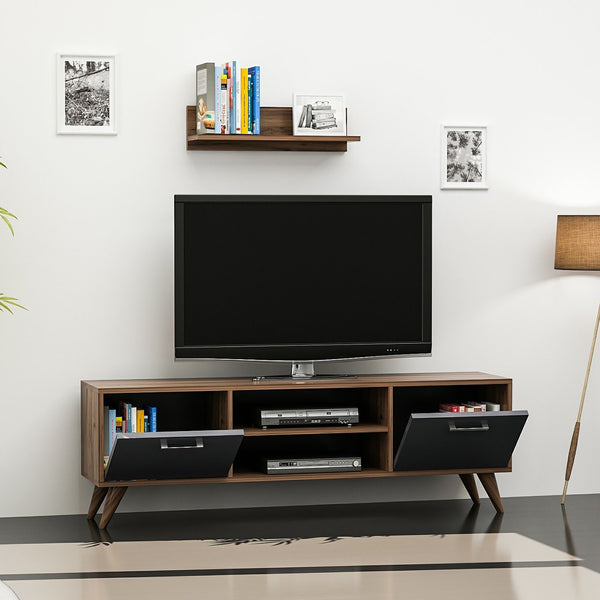 [en.casa] TV meubel met plank Haderslev 120x30x45 cm walnootkleurig en antraciet