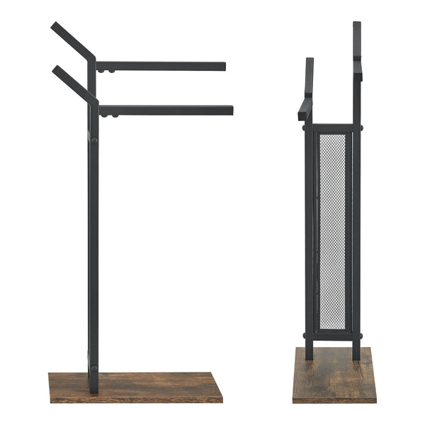 Handdoekhouder Telavi Staal 88x40x20cm Zwart / Houtlook [en.casa]