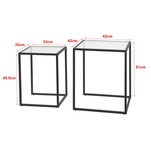[en.casa] Bijzettafel set van 2 Holstebro zwart en transparant