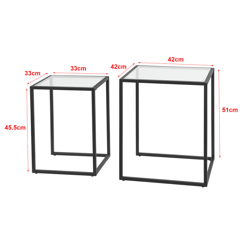 Maatschets [en.casa] Bijzettafel set van 2 Holstebro zwart en transparant