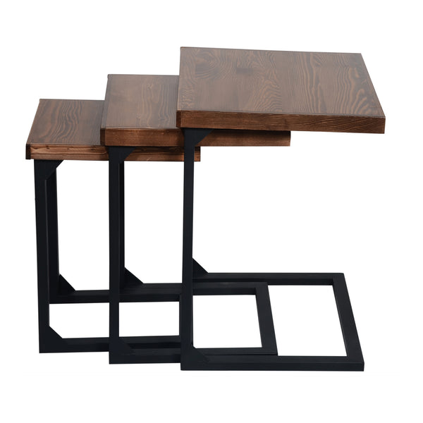 [en.casa] Bijzettafel set van 3 Rørvig zwart en houtkleurig
