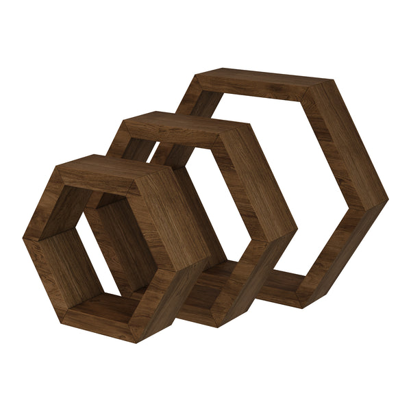 [en.casa] Wandplank Stubbekøbing set van 3 houtkleurig donker