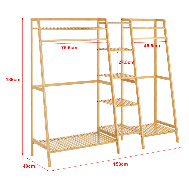 Maatschets [en.casa] Kledingrek Sogndal met 9 planken 139x158x40 cm bamboe