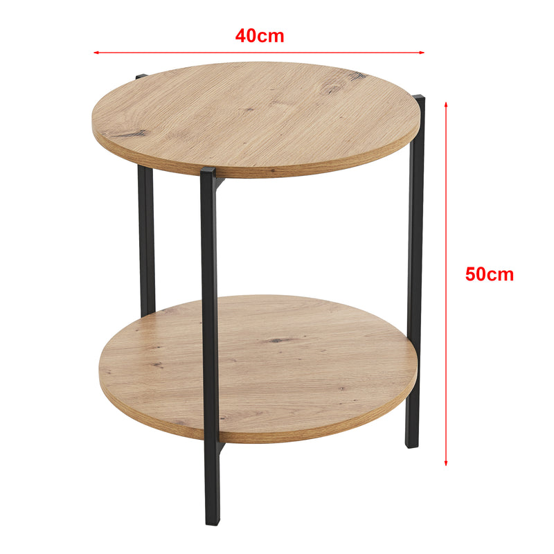 Maatschets [en.casa] Bijzettafel Kuopio rond 50x40 cm zwart en houtkleurig