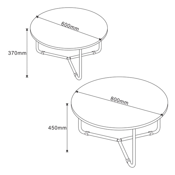 [en.casa] Salontafel Poxdorf set van 2 rond marmer zwart en zwart