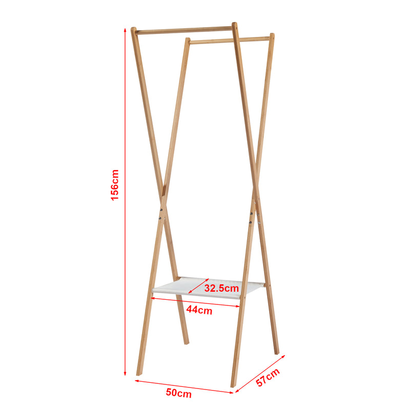 Maatschets [en.casa] Bamboe kledingrek Iisalmi 156x50x57 cm houtkleurig en wit