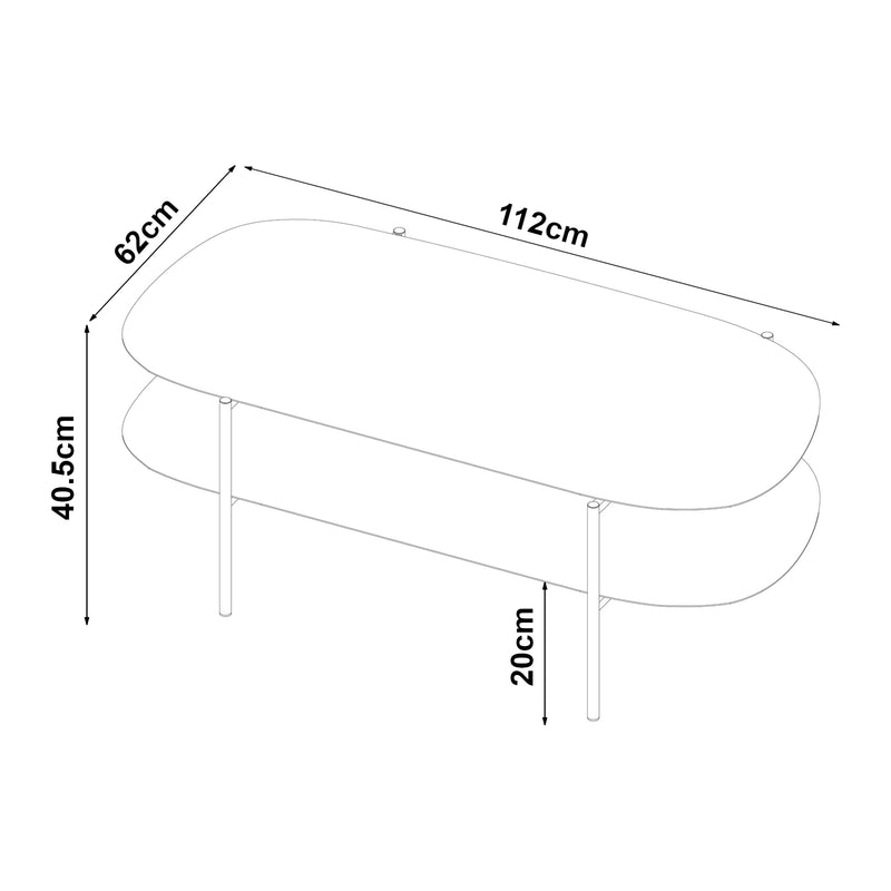 Maatschets [en.casa] Salontafel Enebakk met plank 40,5x112x62 cm zwart mat