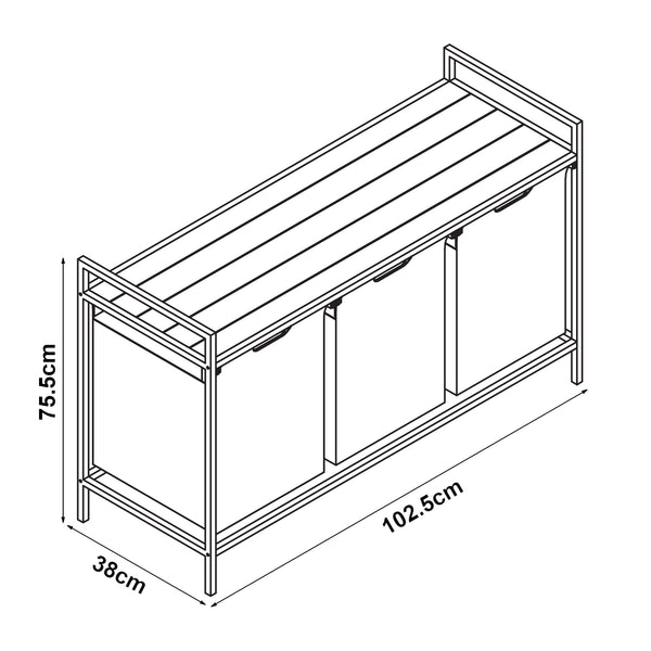 [en.casa] Wasmand Saltvik met 3 zakken 75,5x102,5x38 cm zwart