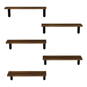 [en.casa] Wandplank set van 5 Frogn 15x90x15 cm houtkleurig en zwart
