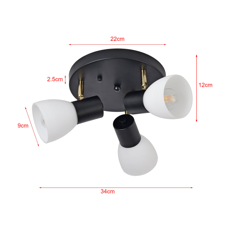 Maatschets lux.pro Design plafondlamp Abbey 12x34 cm 3xE14 zwart goudkleurig wit