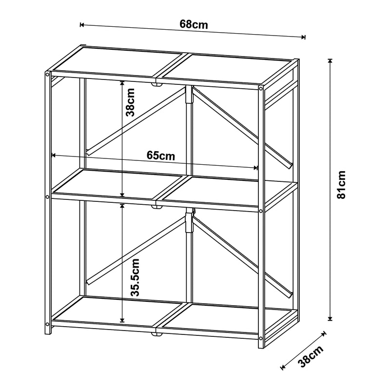 Maatschets [en.casa] Open kast Telemark opvouwbaar 81x68x38 cm zwart en eikenkleurig