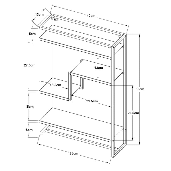 Wandrek Uurainen staal met 4 planken 60x40x13 cm zwart [en.casa]