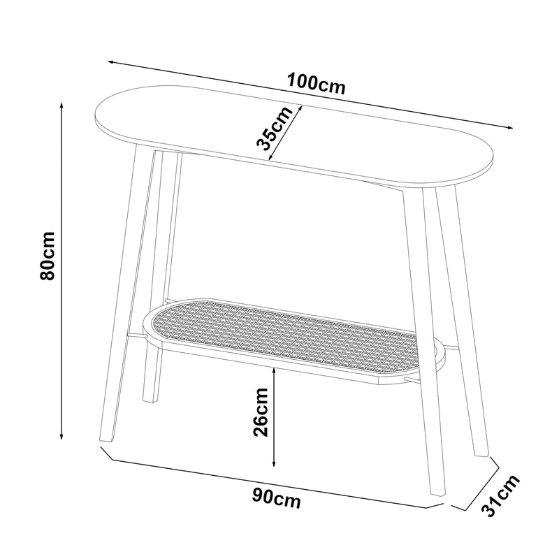 Maatschets Console tafel Taivalkoski sidetable 80x35x100 cm zwart en rotan look [en.casa]
