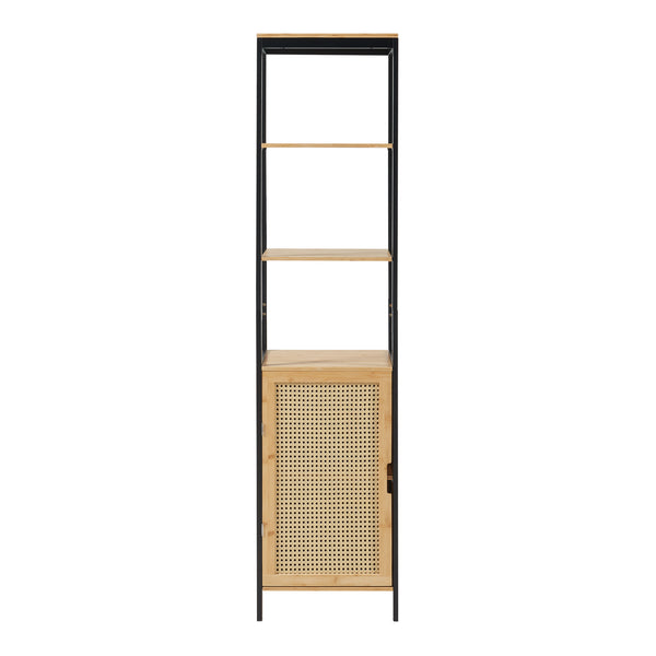 Badkamerkast Tervola kolomkast 172x40x35 cm zwart naturel rotan look [en.casa]