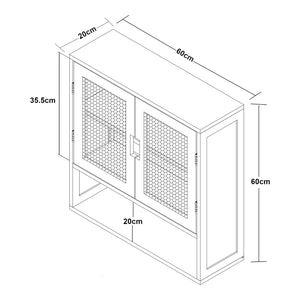 Badkamerkast Tervola zwevend 60x60x20 cm zwart naturel en rotan look [en.casa]