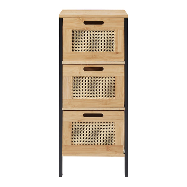 Commode Tervola ladekast 72x30x30 cm zwart naturel en rotan look [en.casa]