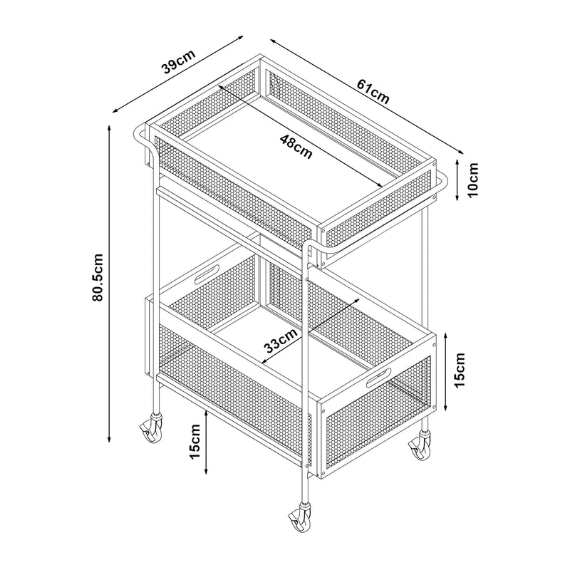 Maatschets Keukentrolley Tervola 80,5x61x39 cm zwart en houtkleurig rotan look [en.casa]