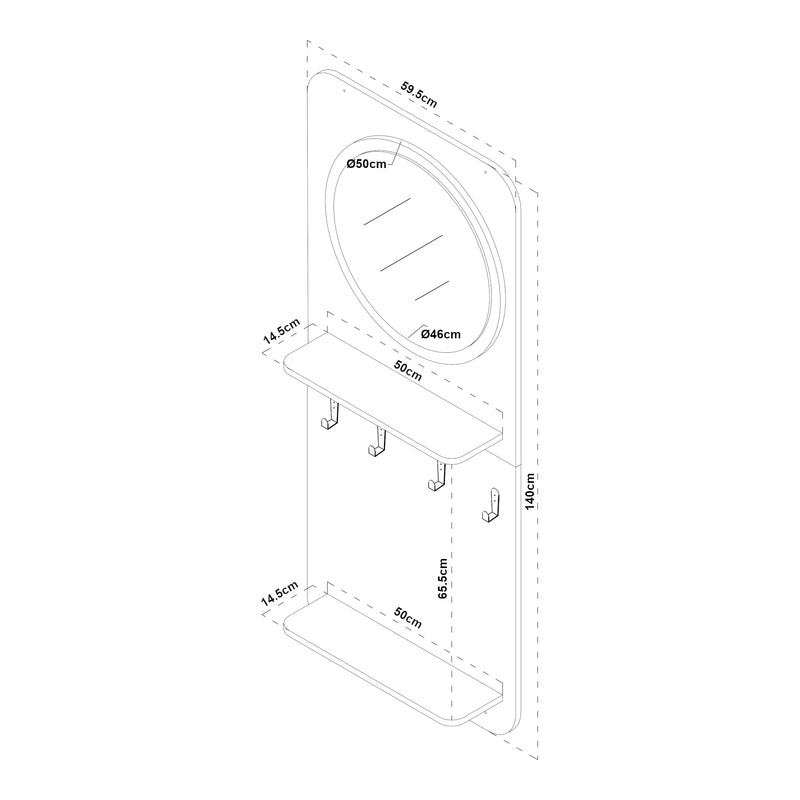Maatschets Wandkapstok Helsinge met spiegel en planken 140x59,5x16 cm zwart en houtkleurig [en.casa]