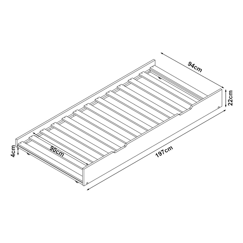 Maatschets Onderschuifbed Ydre op wielen 197x94x22 cm wit [en.casa]