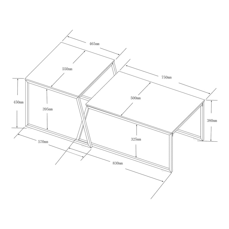 Maatschets Salontafel Hyllestad set van 2 zwart en betonkleurig [en.casa]
