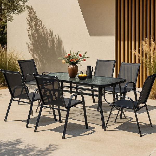 casa.pro Tuinset Aradeo 7-delig tuintafel met tuinstoelen zwart